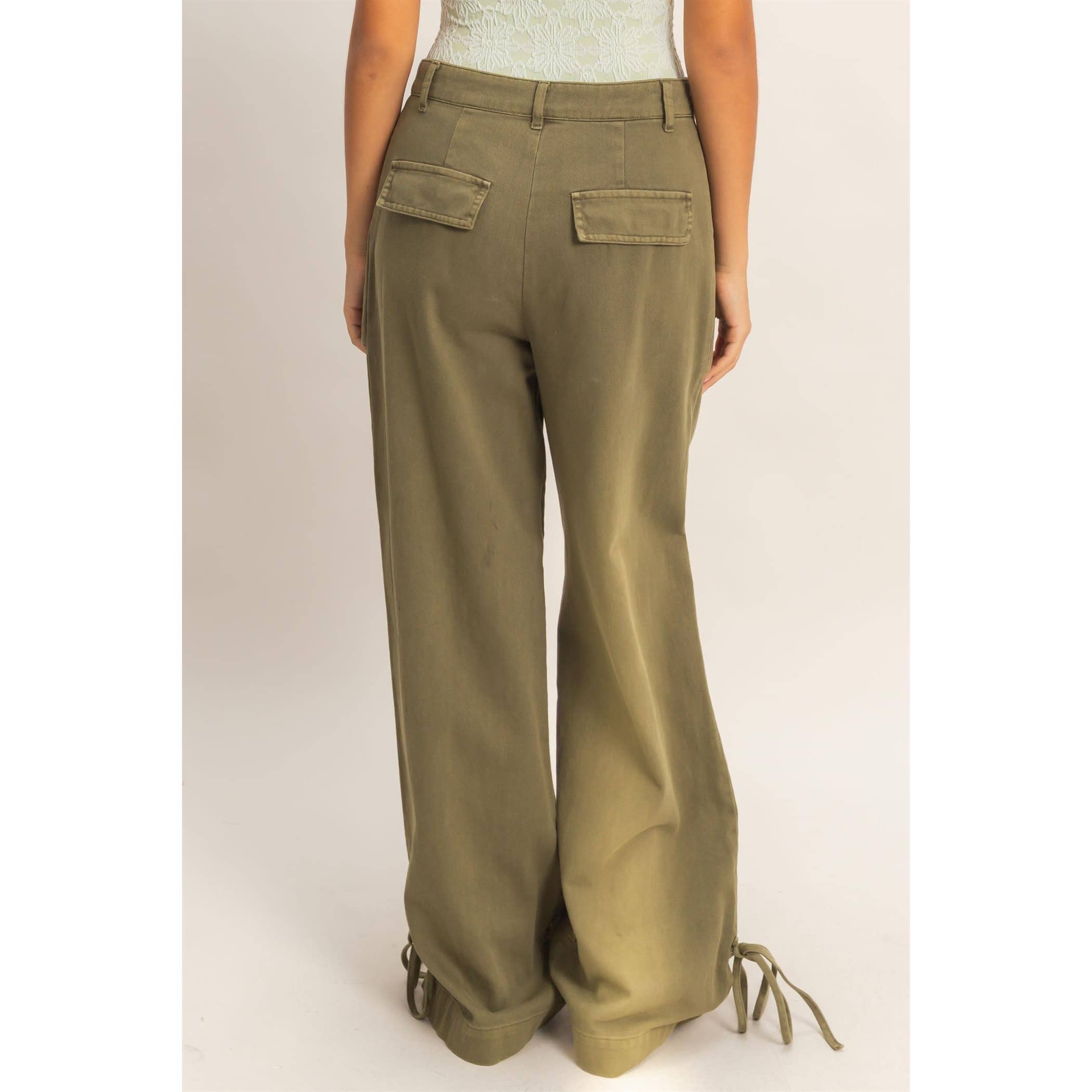 High Rise Cargo Pants With Ankle Ties: PINK / S-M-L(2-2-2)