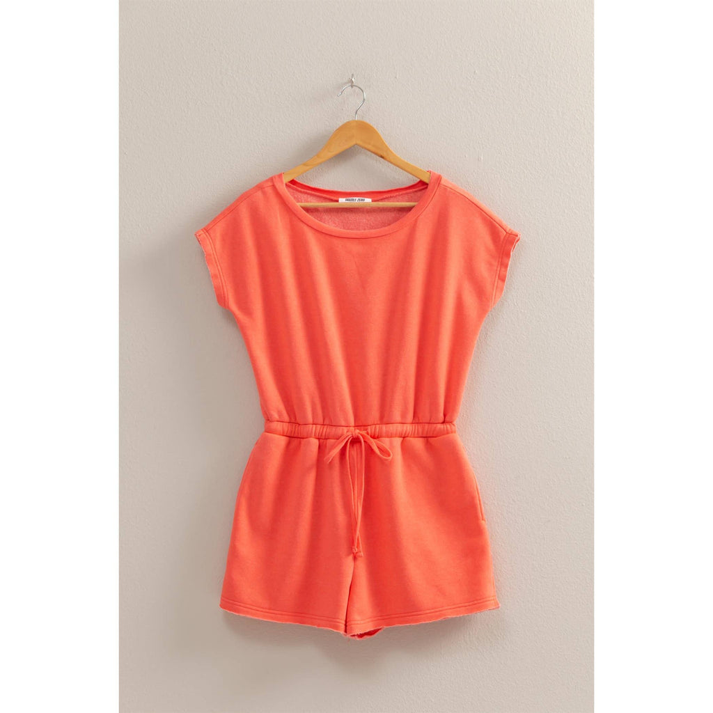 Cap Sleeve Drawstring Waist Romper: DARK TAUPE / S-M-L(2-2-2)
