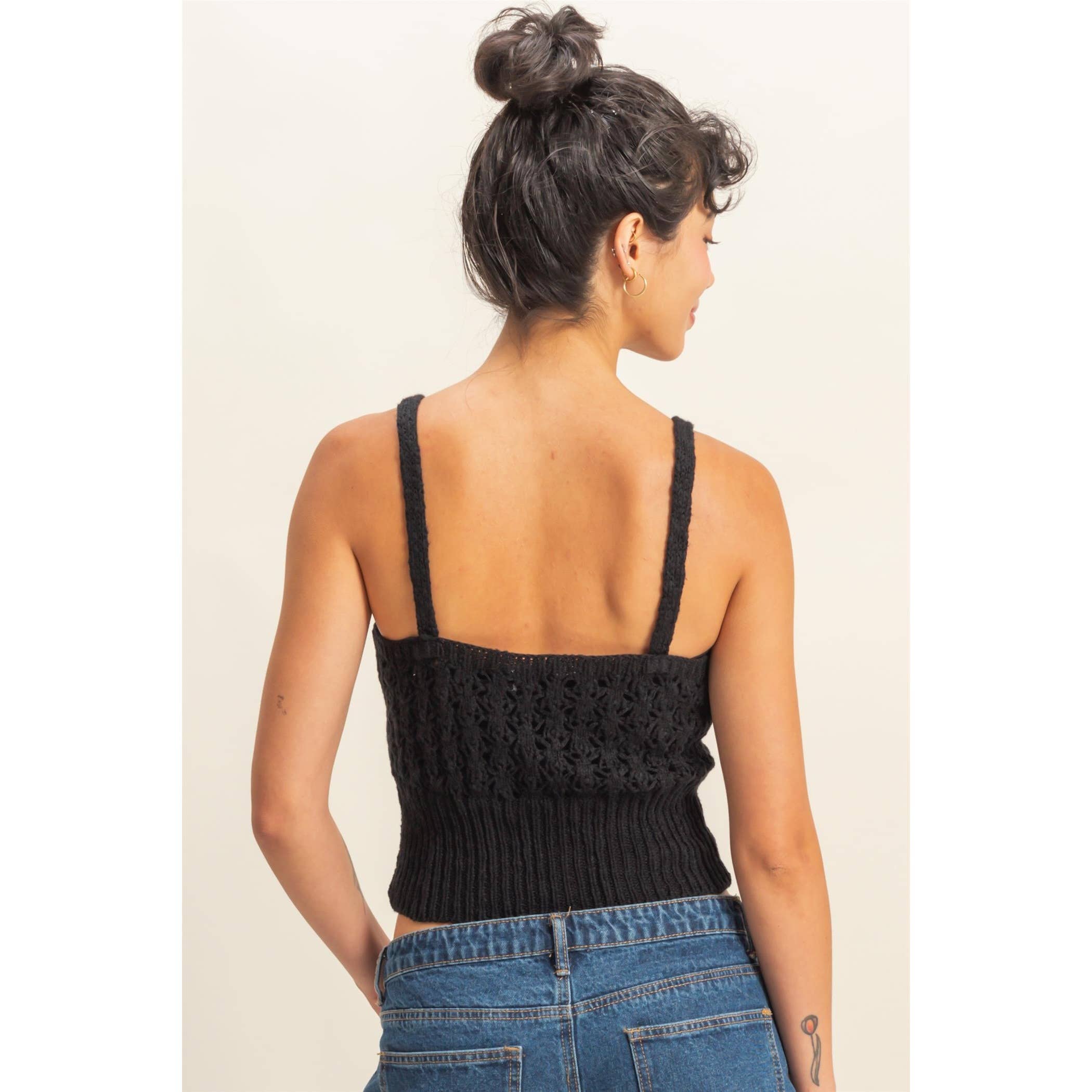 Crochet Crop Top: BLACK / S-M-L(2-2-2)