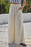 Lightweight Woven Blend Wide Leg Pants : Natural