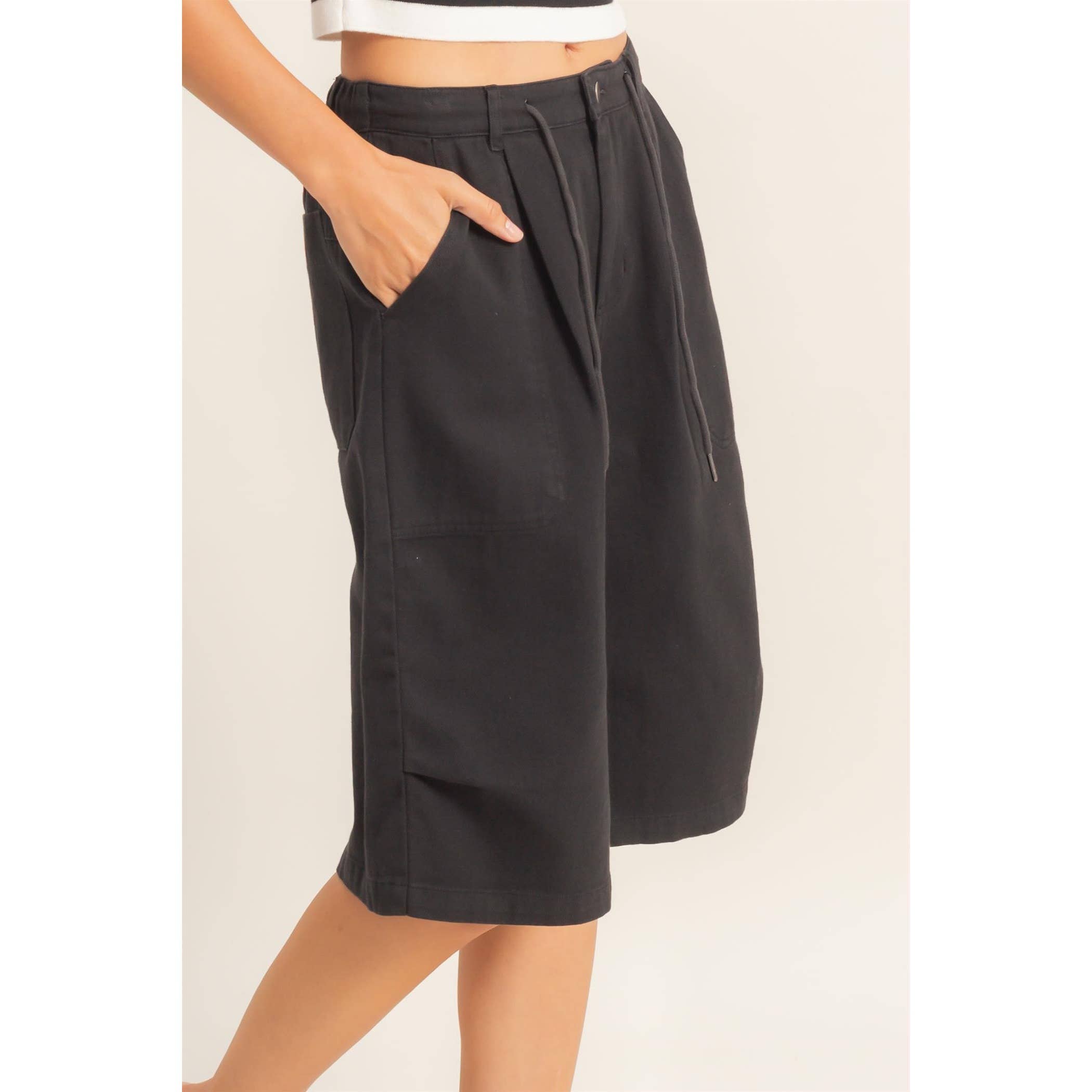 Drawstring Waist Wide Leg Jorts: NAVY / S-M-L(2-2-2)