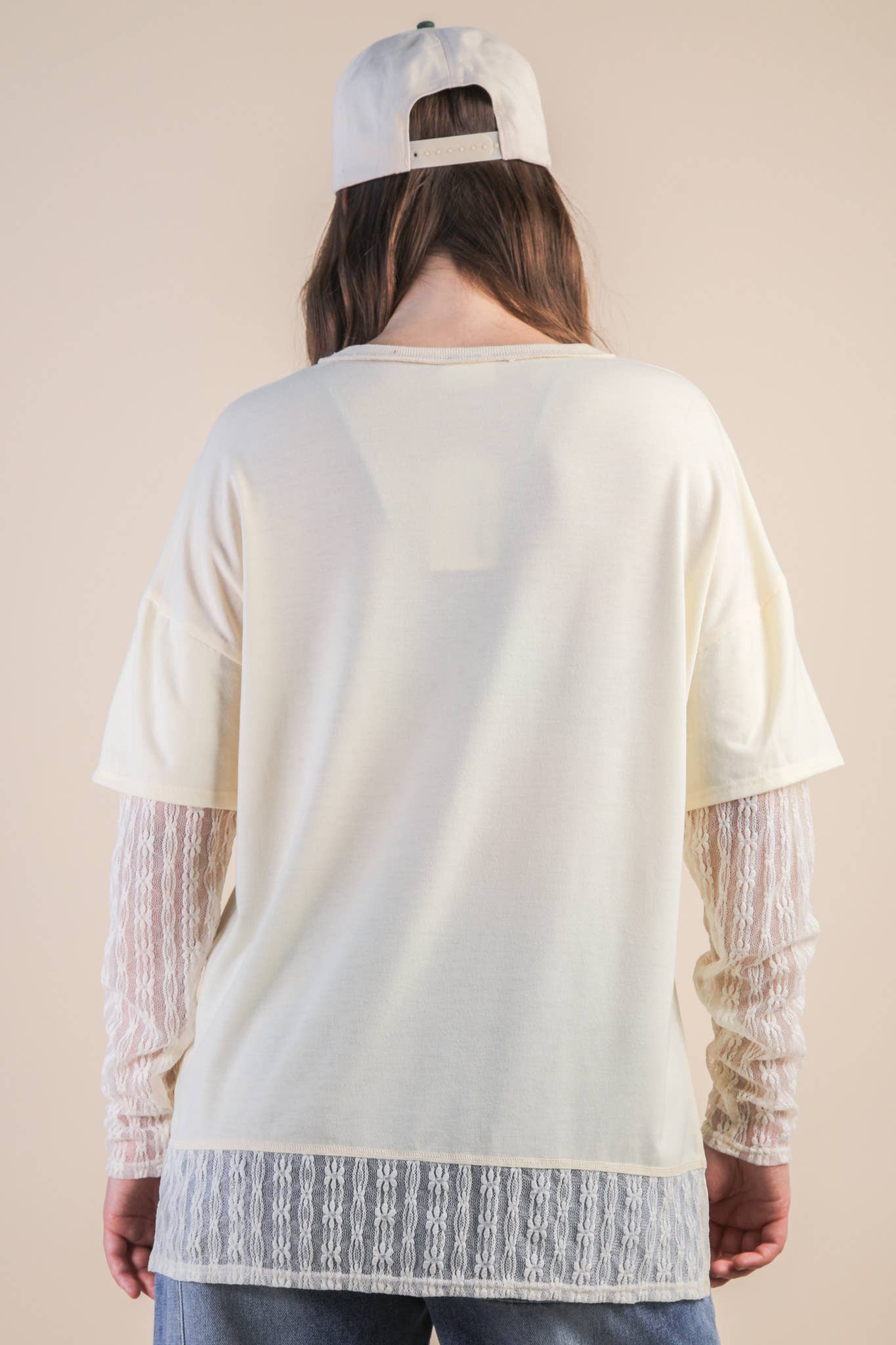 NT12351-Oversized Casual Knit Top W/ Lace: MOCHA / S-M-L/2-2-2