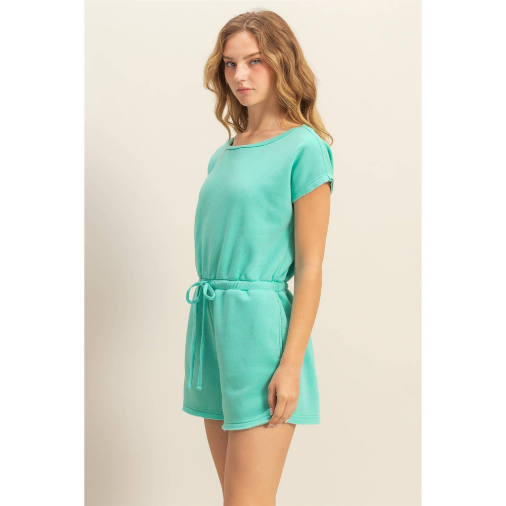 Cap Sleeve Drawstring Waist Romper: DARK TAUPE / S-M-L(2-2-2)