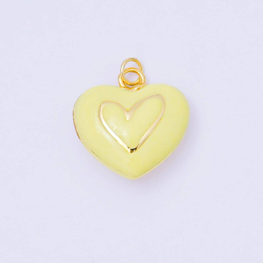 24K Gold Filled 21mm Blue, Pink, Green, White, Yellow Pastel Enamel Lined Heart Charm | AC1621 - AC1623: Green
