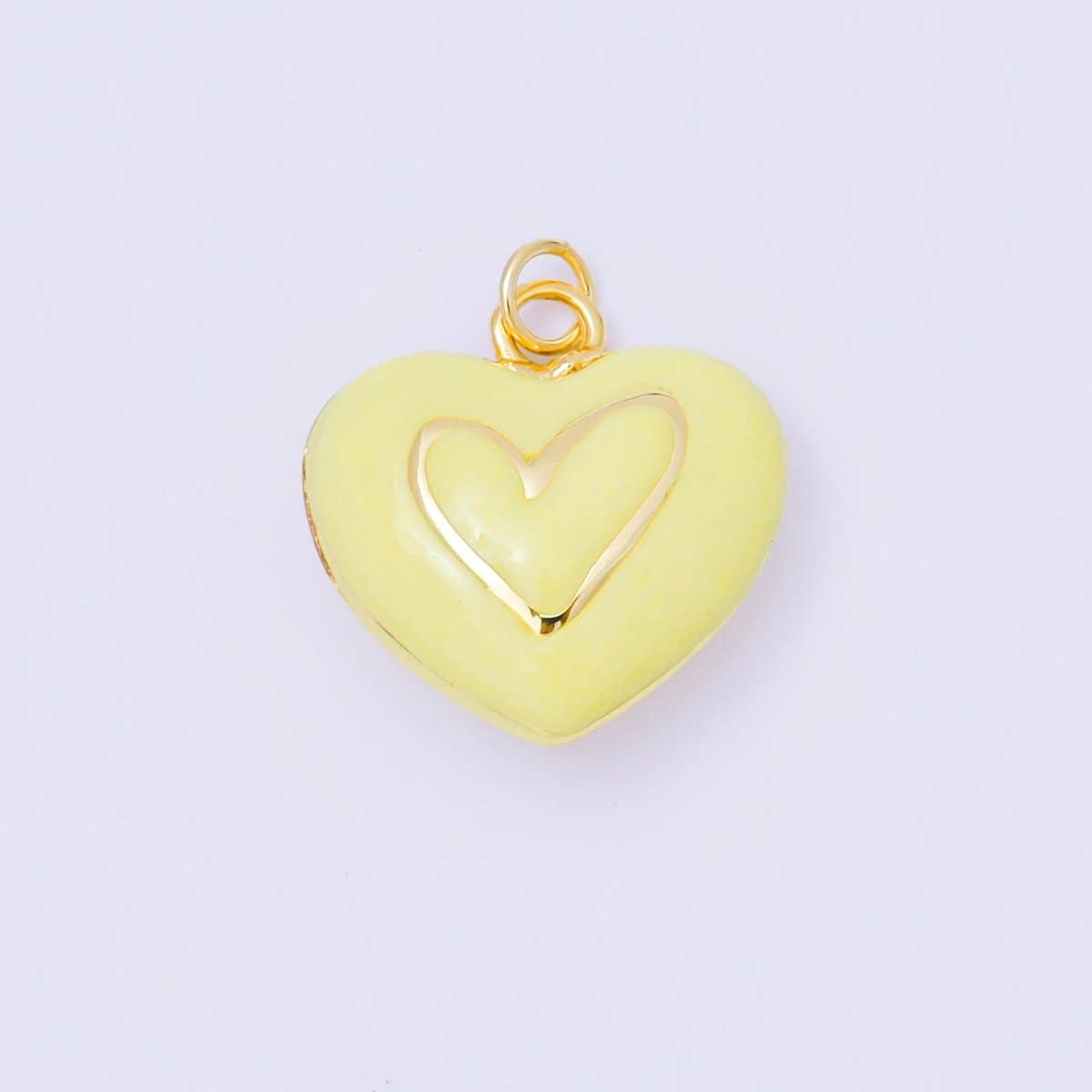 24K Gold Filled 21mm Blue, Pink, Green, White, Yellow Pastel Enamel Lined Heart Charm | AC1621 - AC1623: Green