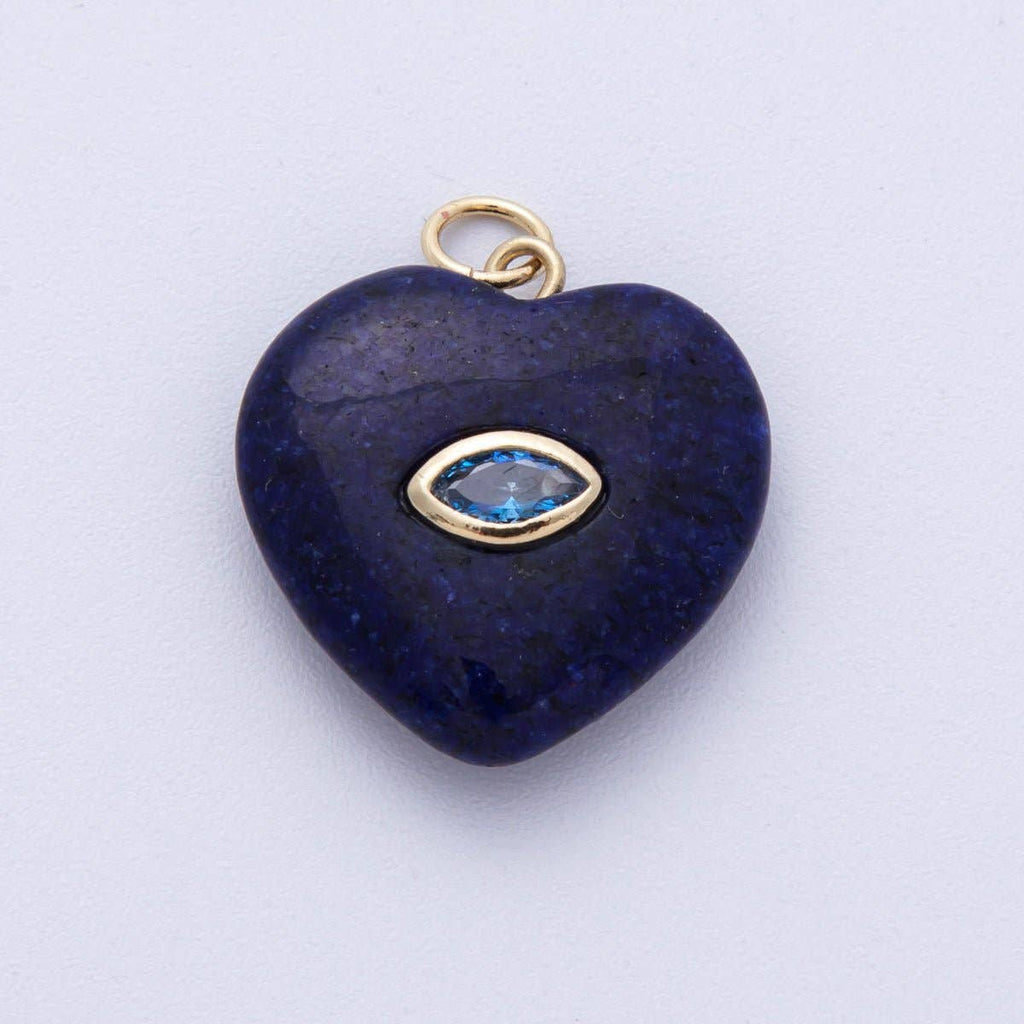 18K Gold Filled 21.5mm Marquise Embedded Rose Quartz, Amethyst, Onyx, Amazonite, Lapis Lazuli, Tiger Eye Heart Charm | AK218 - AK220: Rose Quartz