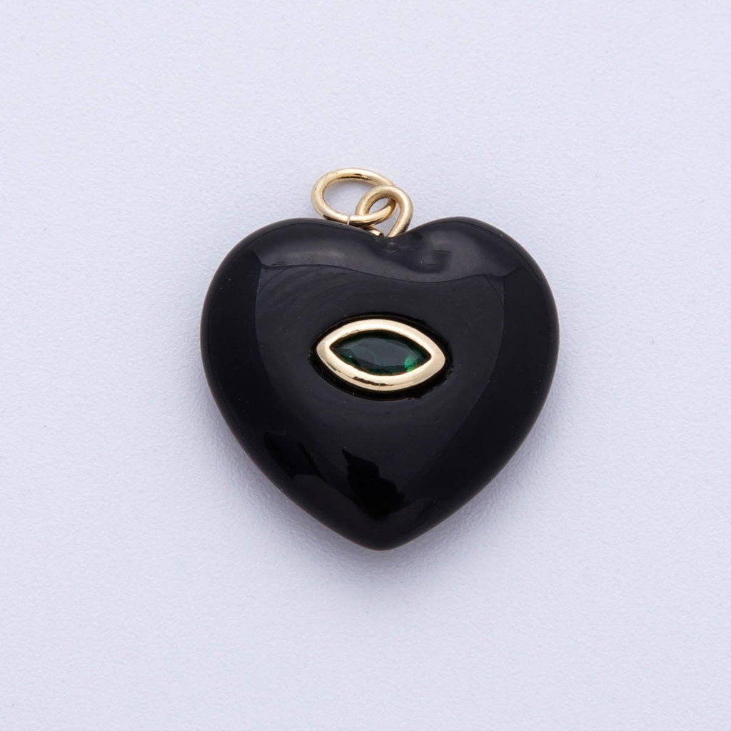 18K Gold Filled 21.5mm Marquise Embedded Rose Quartz, Amethyst, Onyx, Amazonite, Lapis Lazuli, Tiger Eye Heart Charm | AK218 - AK220: Rose Quartz