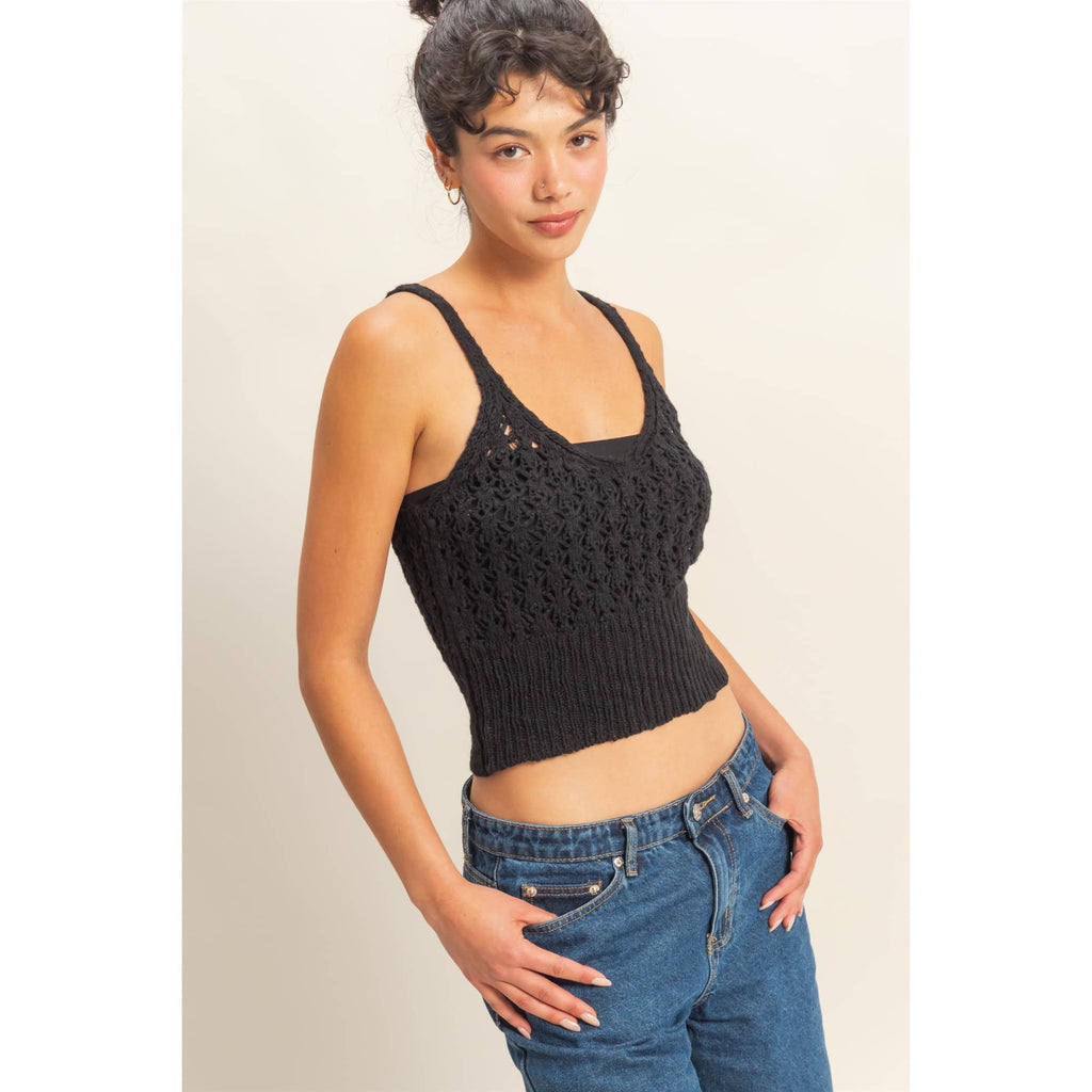 Crochet Crop Top: BLACK / S-M-L(2-2-2)