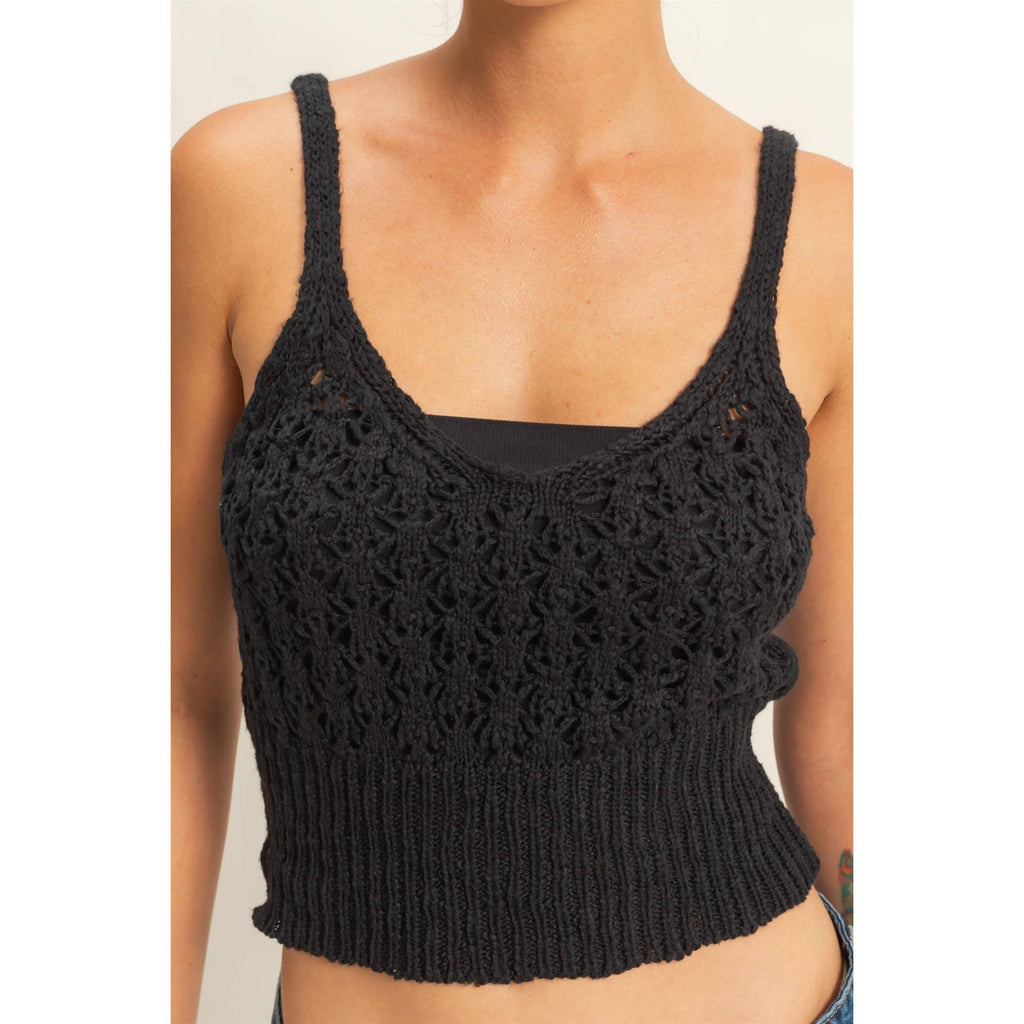 Crochet Crop Top: BLACK / S-M-L(2-2-2)