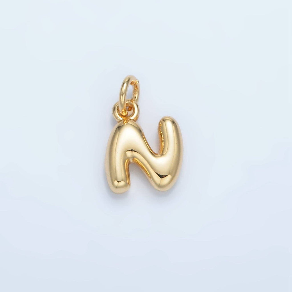 16K Gold Filled 10mm Initial Letter Chubby Balloon Mini Charm | A1591 - A1603: Letter M