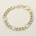 14K Gold Plated Round CZ Bezel Station Chunky Curb Chain Bracelet
