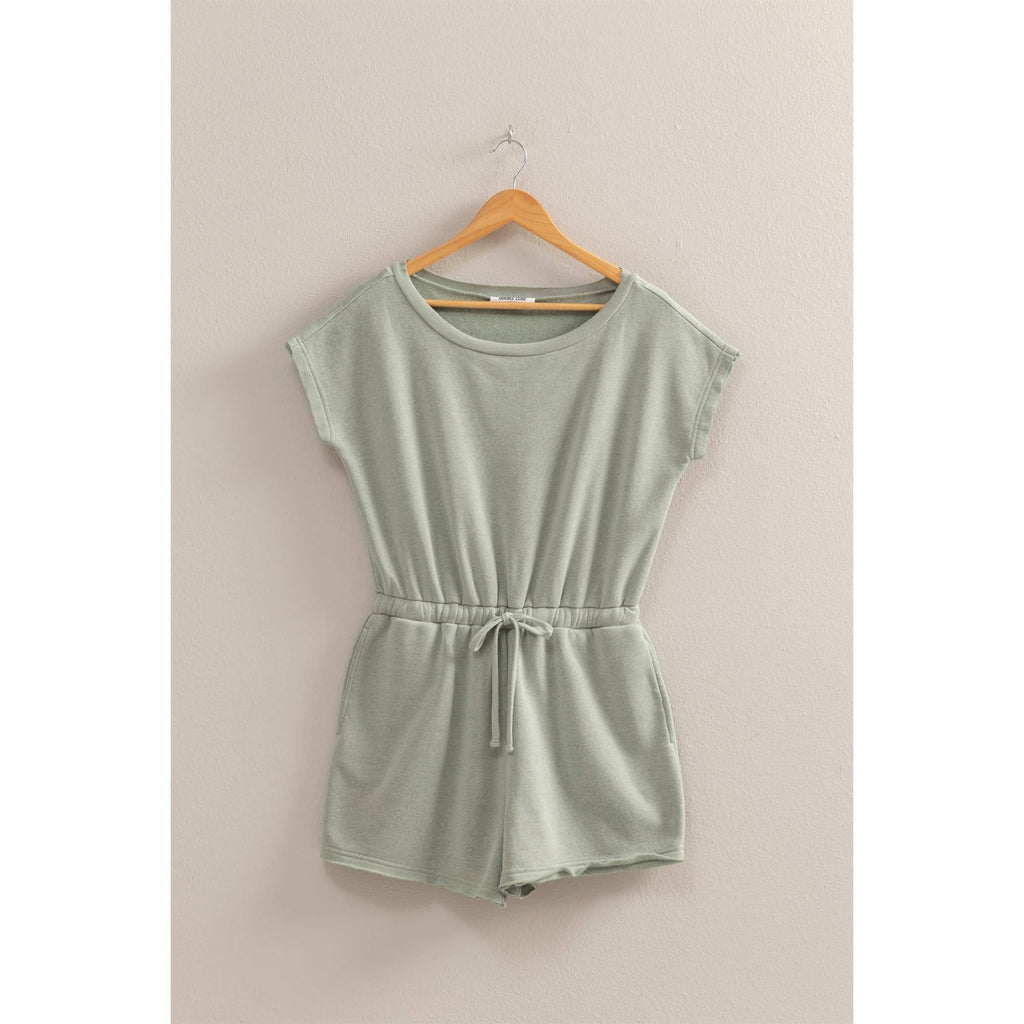 Cap Sleeve Drawstring Waist Romper: DARK TAUPE / S-M-L(2-2-2)
