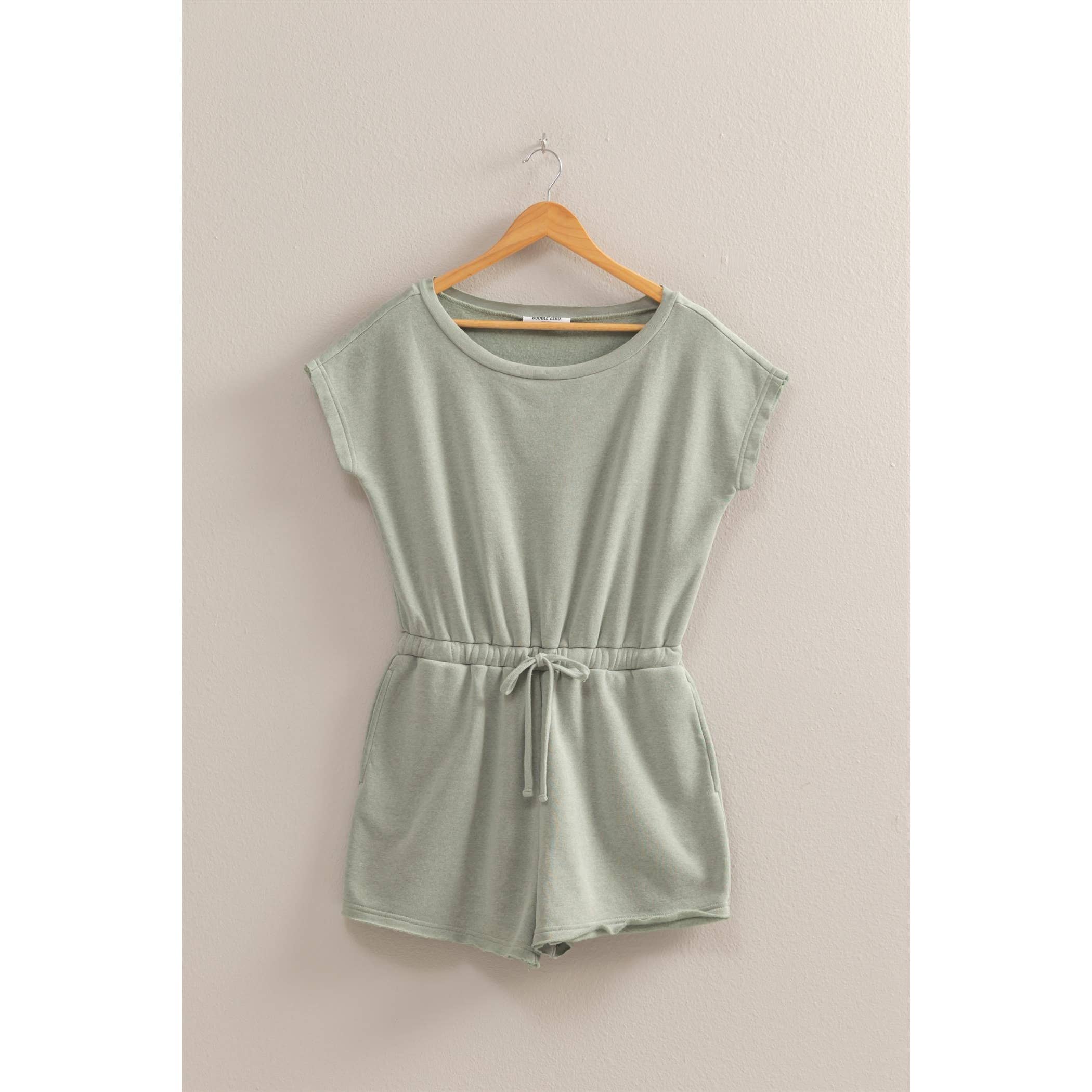 Cap Sleeve Drawstring Waist Romper: DARK TAUPE / S-M-L(2-2-2)