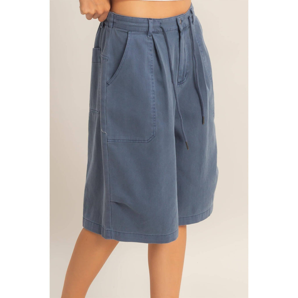 Drawstring Waist Wide Leg Jorts: NAVY / S-M-L(2-2-2)