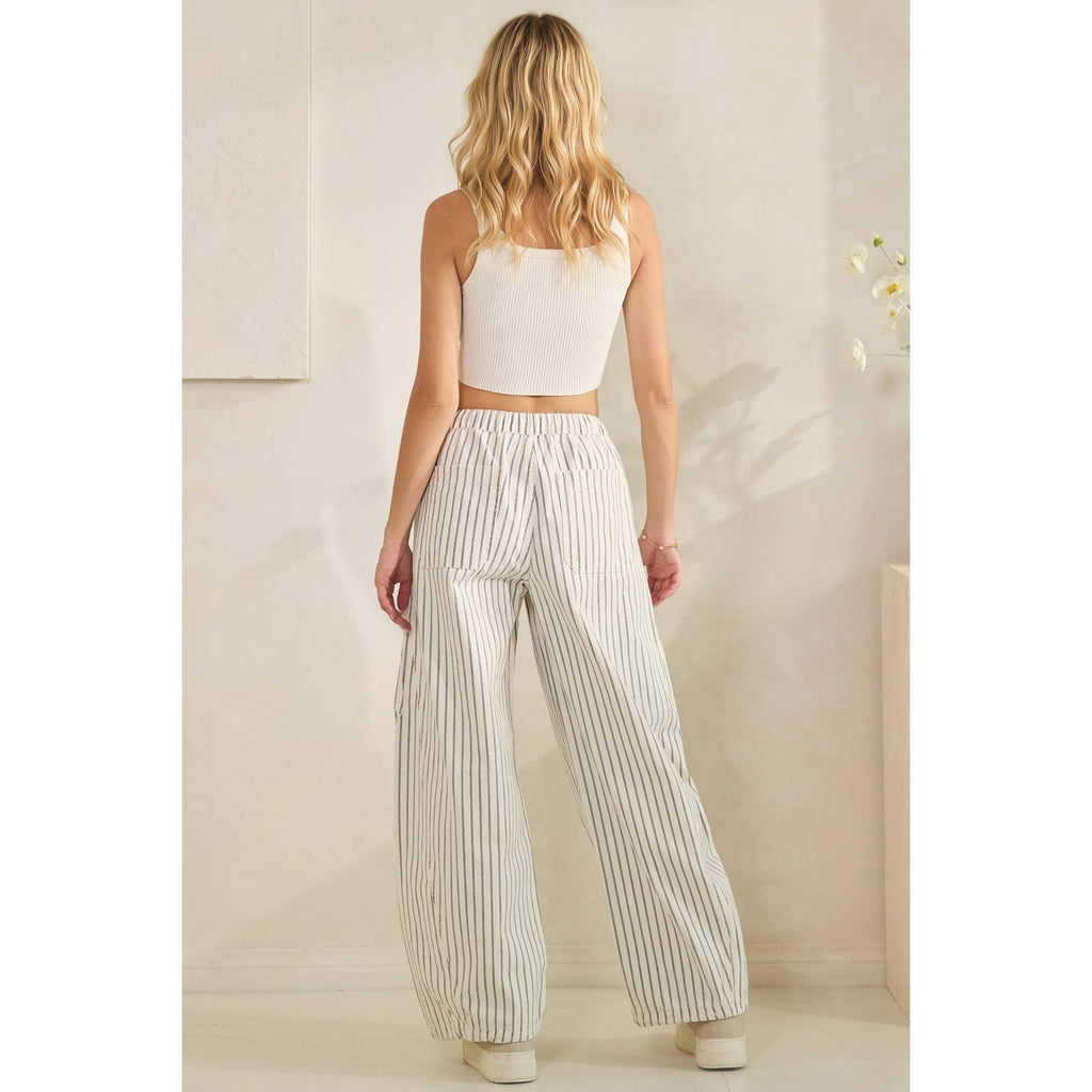 Easy Cargo Striped Pants: White / M