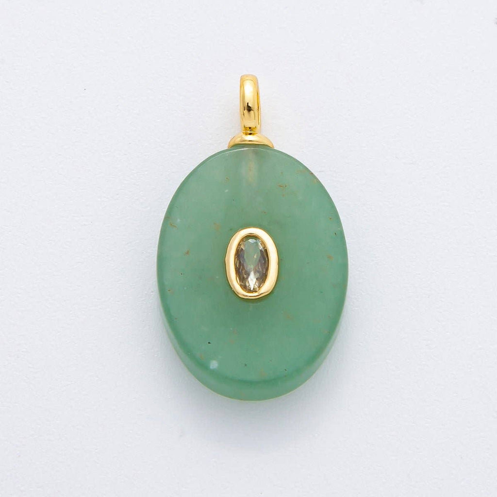 18K Gold Filled CZ Embedded Natural Gemstone Oval Charm | N720 - N741: White Quartz