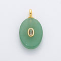 18K Gold Filled CZ Embedded Natural Gemstone Oval Charm | N720 - N741: Aventurine