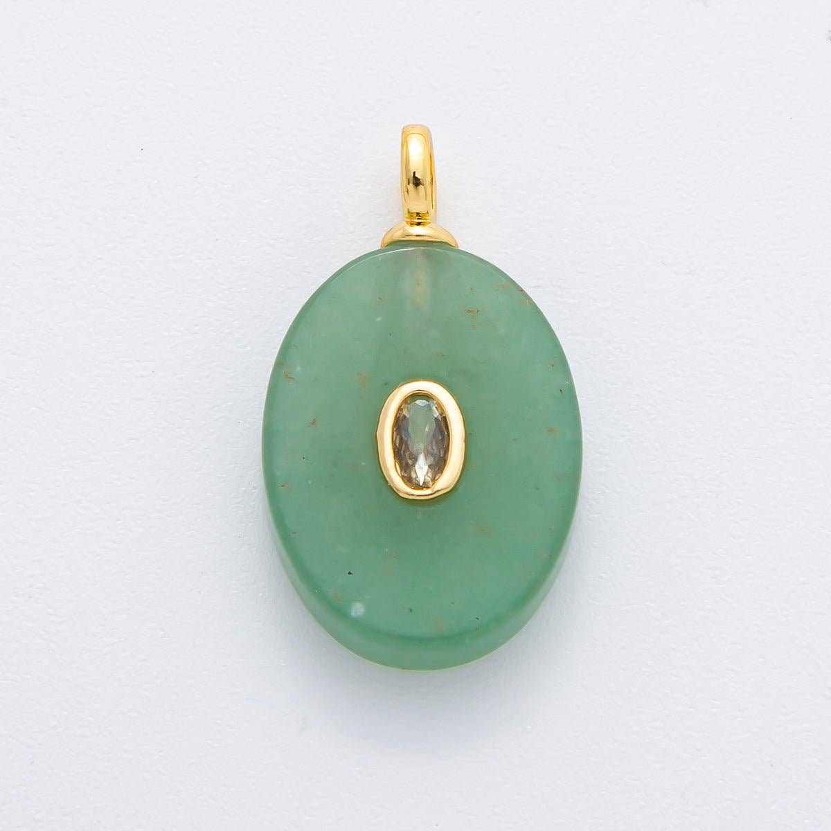 18K Gold Filled CZ Embedded Natural Gemstone Oval Charm | N720 - N741: Rose Quartz