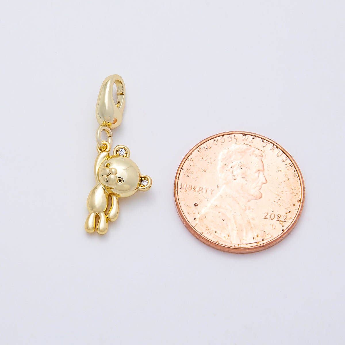 16K Gold Filled 14mm CZ Teddy Bear Minimalist 3D Multidimensional Charm | Charms-01170
