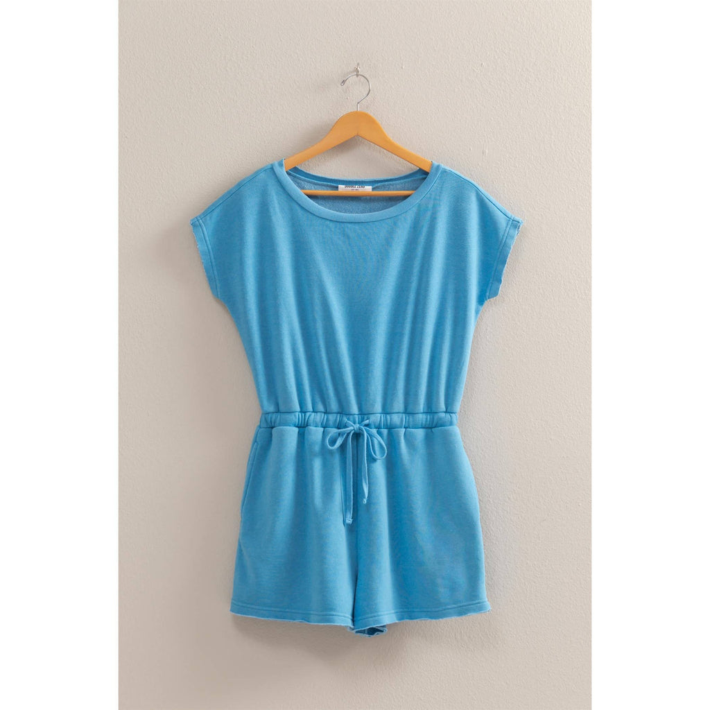 Cap Sleeve Drawstring Waist Romper: DARK TAUPE / S-M-L(2-2-2)