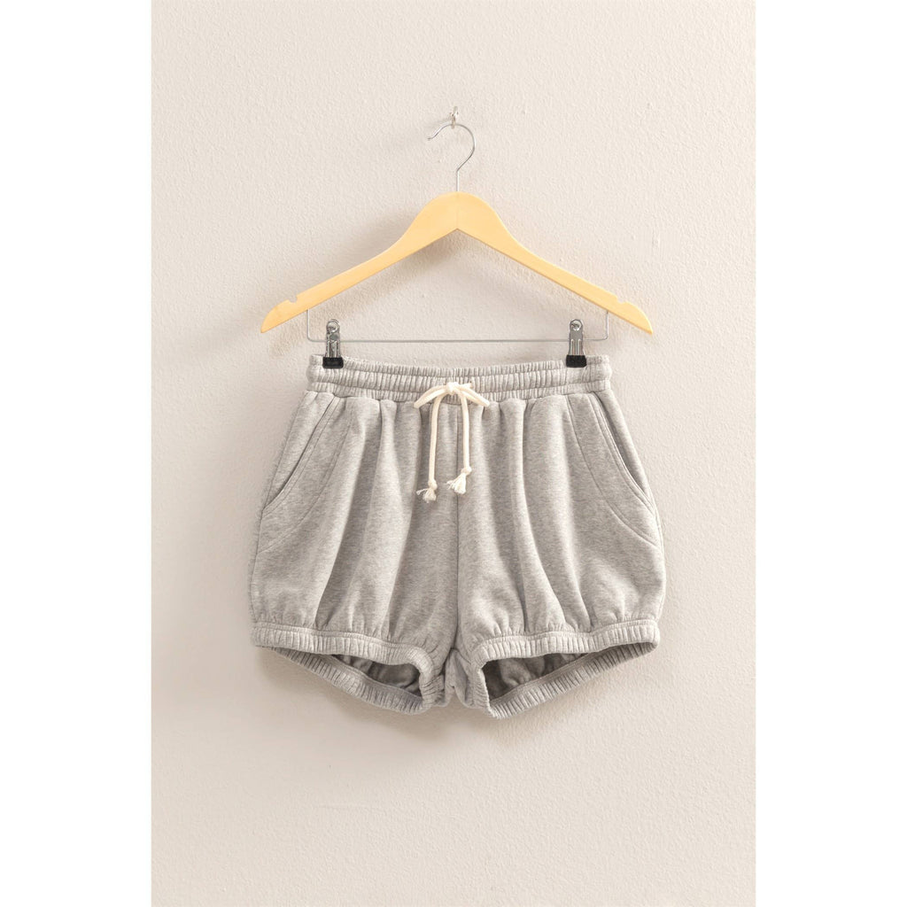 Drawstring Waist Bubbled Hem Shorts: BLACK / S-M-L(2-2-2)