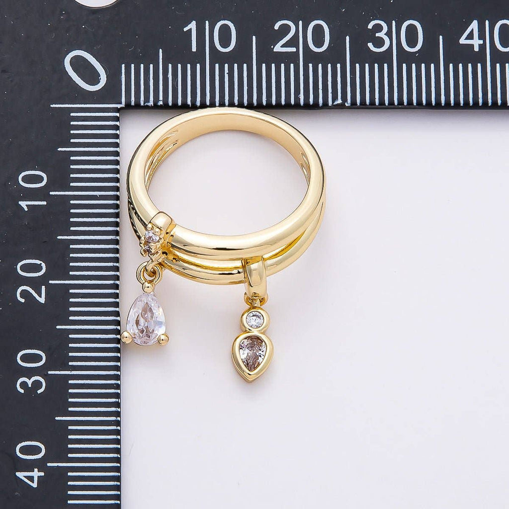 16K Gold Filled Clear Teardrop CZ Drop Double Band Ring | Rings-00115