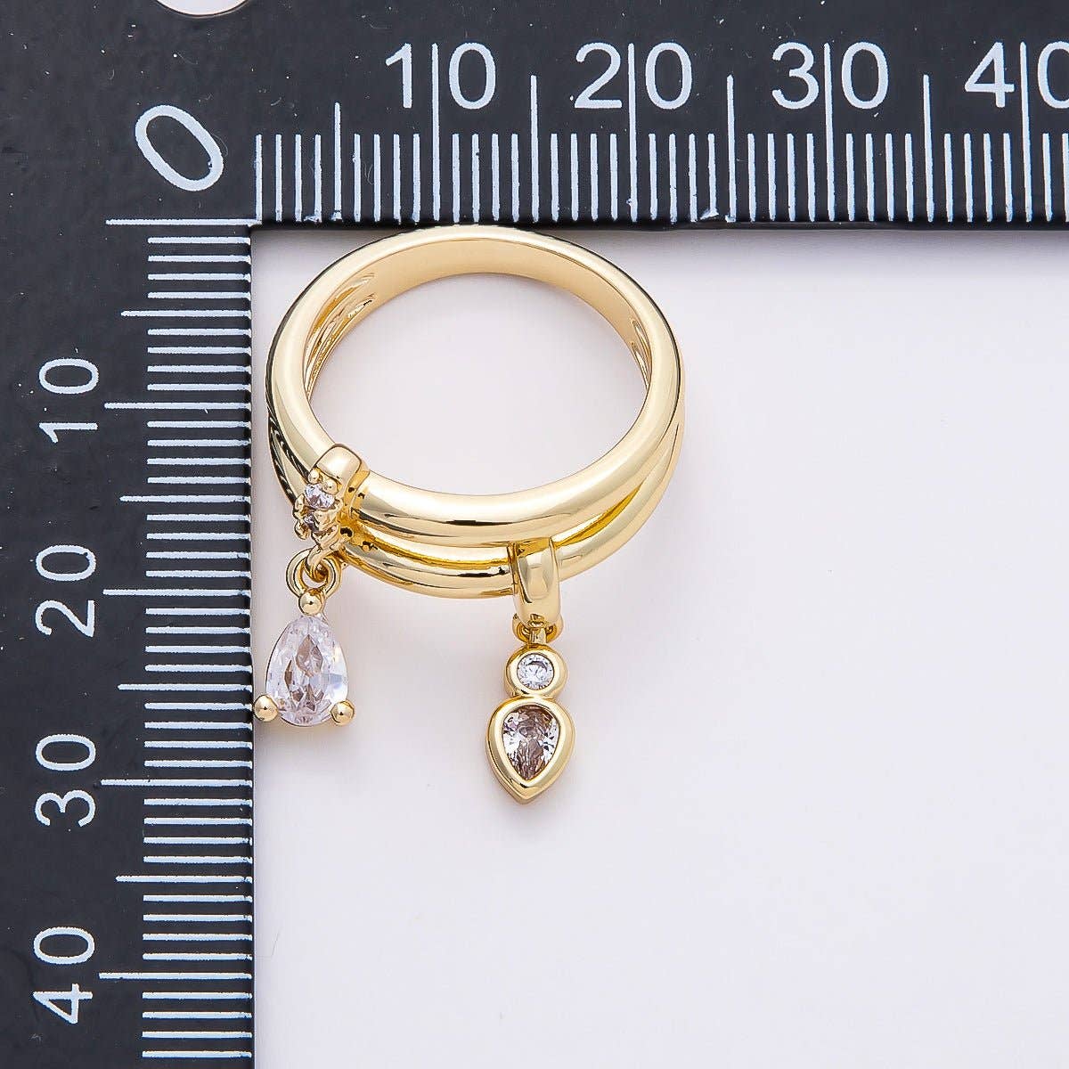 16K Gold Filled Clear Teardrop CZ Drop Double Band Ring | Rings-00115