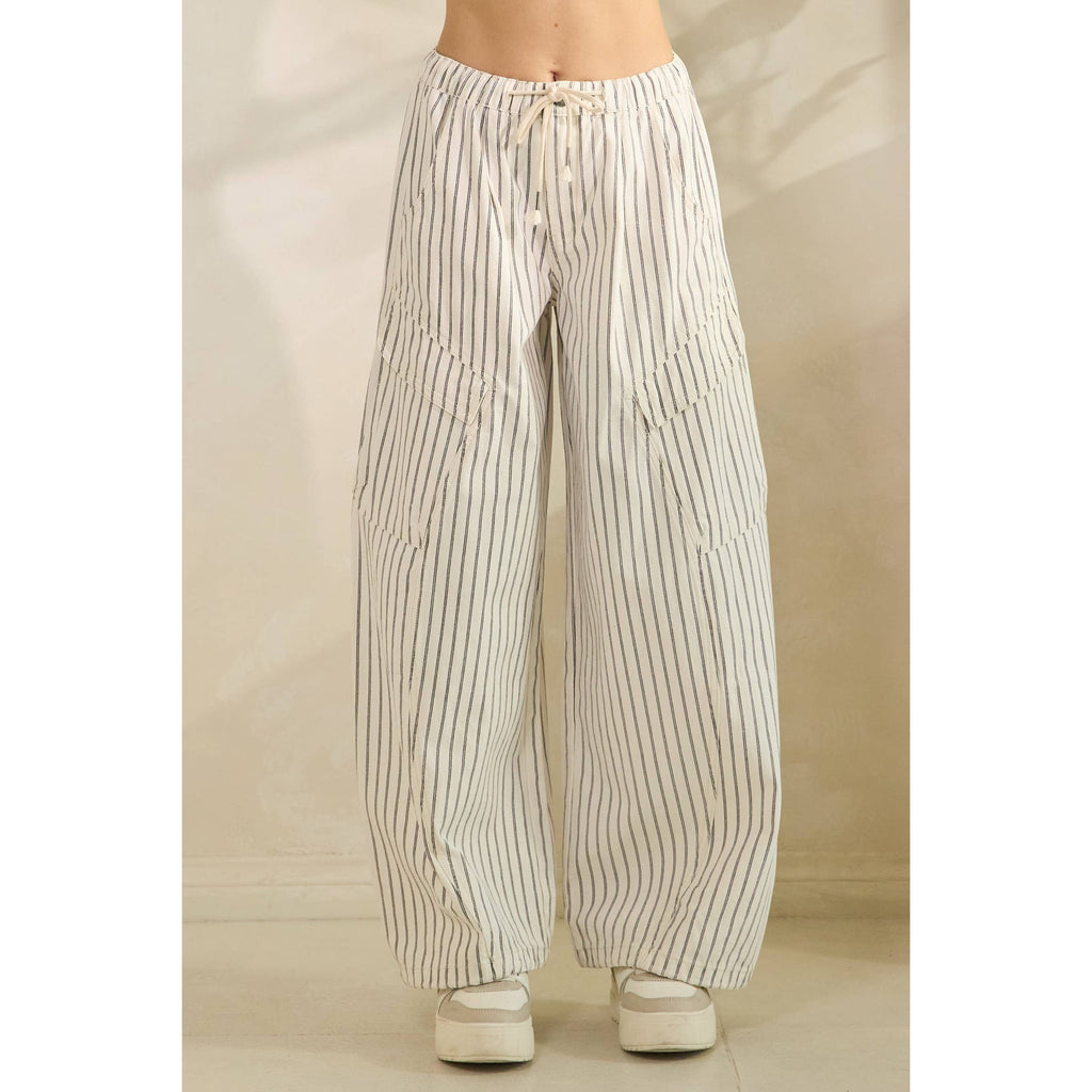 Easy Cargo Striped Pants: White / S