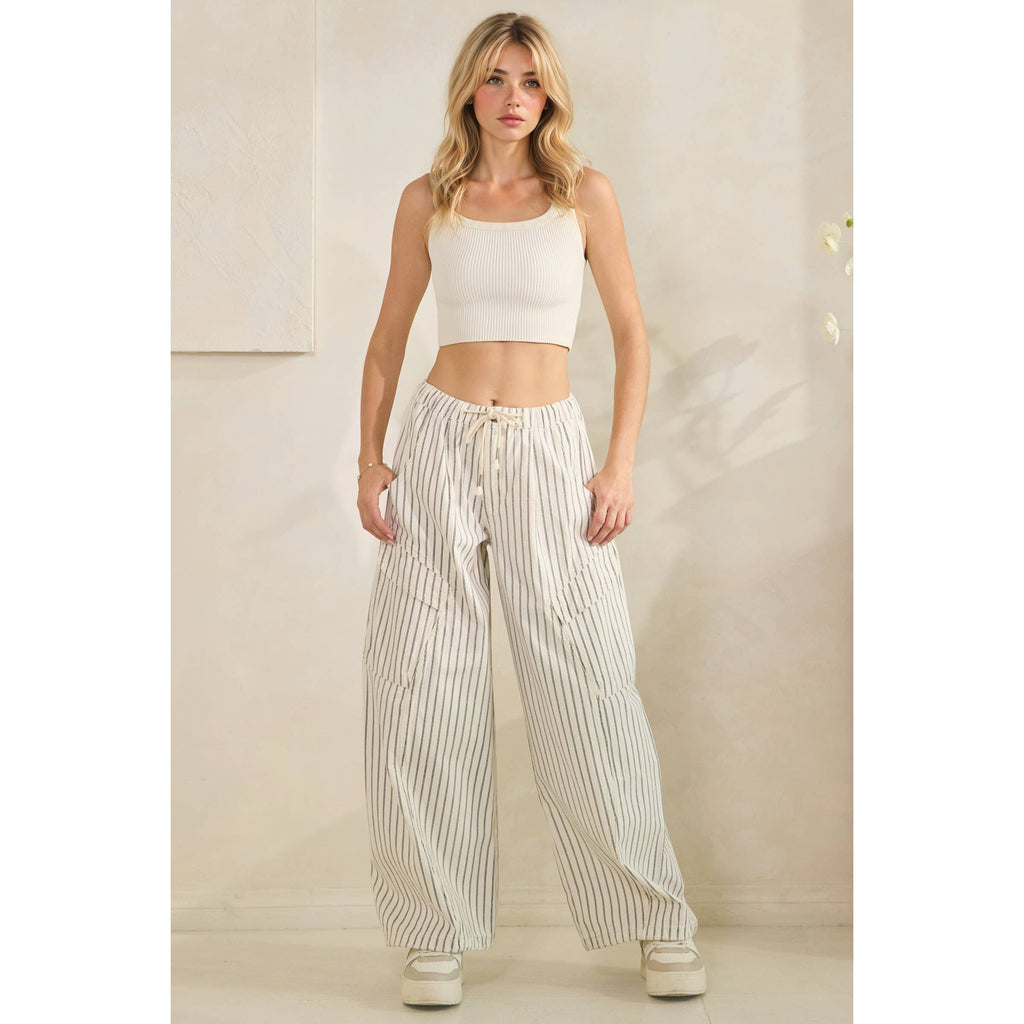 Easy Cargo Striped Pants: White / M