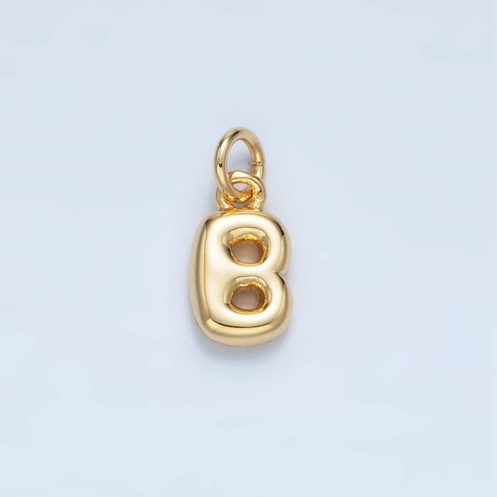 16K Gold Filled 10mm Initial Letter Chubby Balloon Mini Charm | A1591 - A1603: Letter M